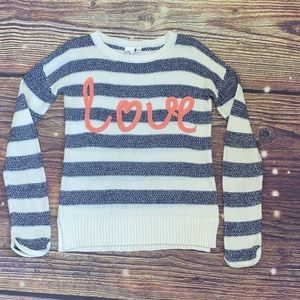 Womens Oh MG! Navy & White Striped Love Crewneck Sweater. Size Small. GUC